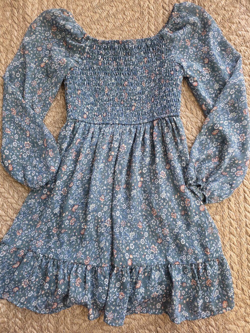 art class Blue Floral Smocked Long-Sleeve Dress